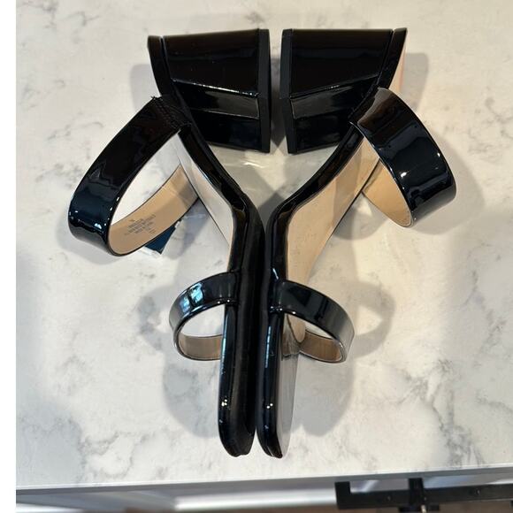 Nine West black patent faux leather heel double strap slide mule heel size 7 - Picture 6 of 7